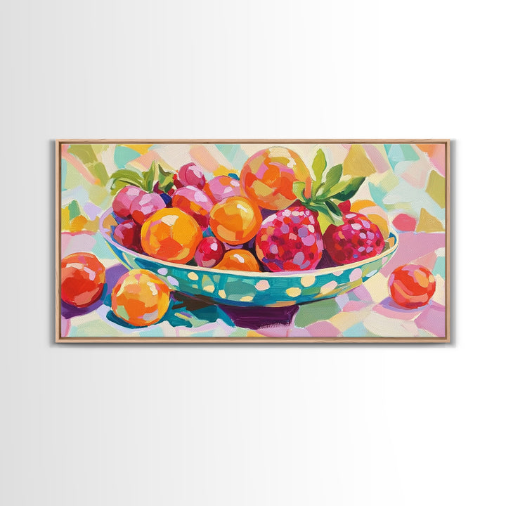 Bright Fruit Bowl With Berries Canvas Print, Colorful Kitchen Wall Art, Fruit Art Painting, Dining Room Prints, Foodie Gift