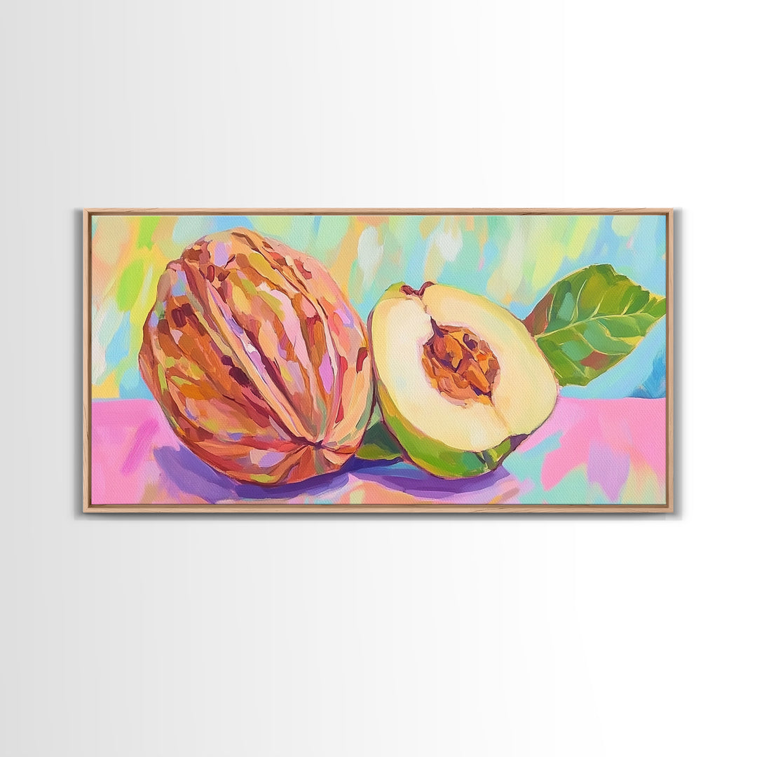 Tropical Cacao Pod And Cut Fruit Canvas Print, Colorful Kitchen Wall Art, Botanical Decor, Food Art Print, Housewarming Gift
