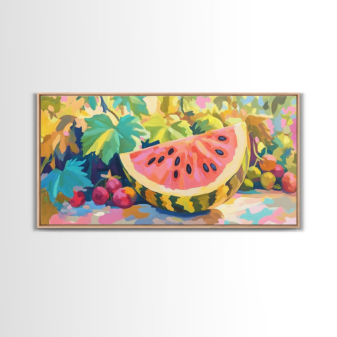 Juicy Watermelon Slice Canvas Print, Colorful Kitchen Wall Art, Summer Fruit Poster, Dining Room Decor, Food Lover Gift Idea