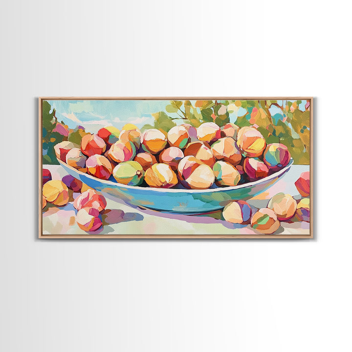 Sunlit Bowl Of Nuts Still Life Canvas Print, Colorful Kitchen Wall Art, Food Painting, Dining Room Decor, Housewarming Gift