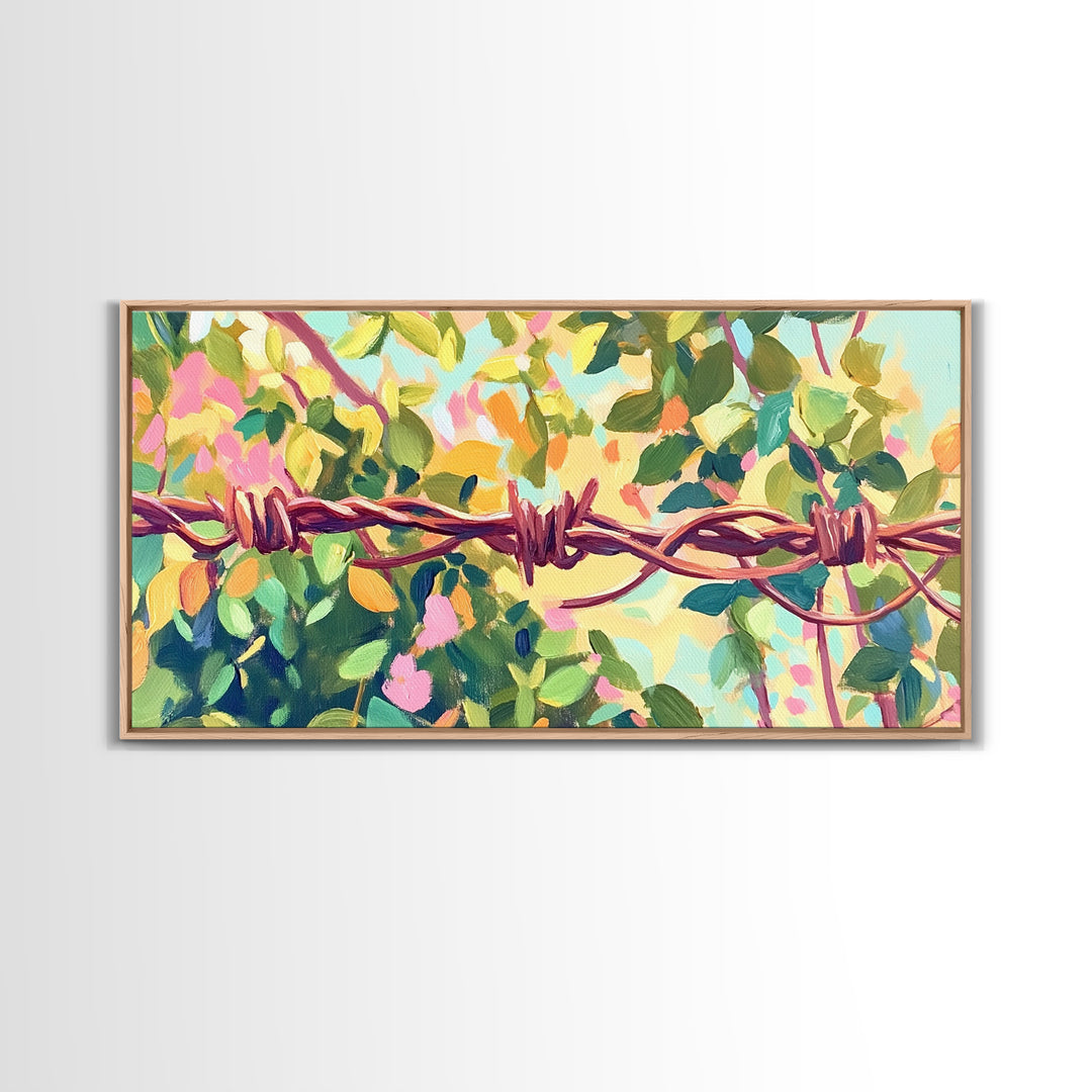 Barbed Wire And Green Vines Canvas Print, Rustic Farmhouse Wall Art, Country Decor, Western Wall Decor, Nature Art, Ranch Decor