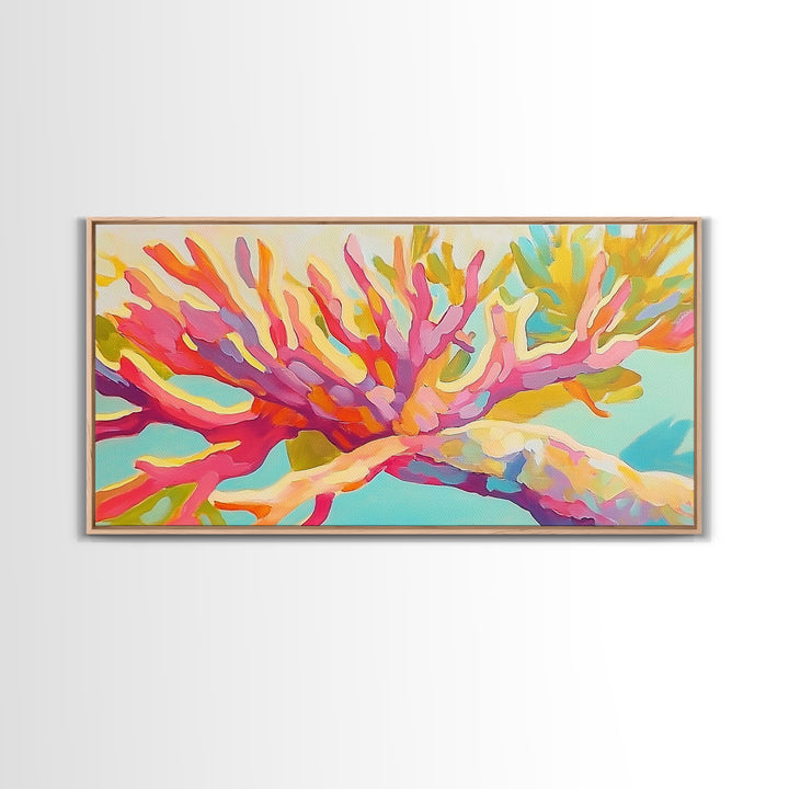 Bright Pink Coral Reef Branch Wall Art, Tropical Ocean Canvas Print, Coastal Decor, Marine Life Art, Vibrant Beach House Decor