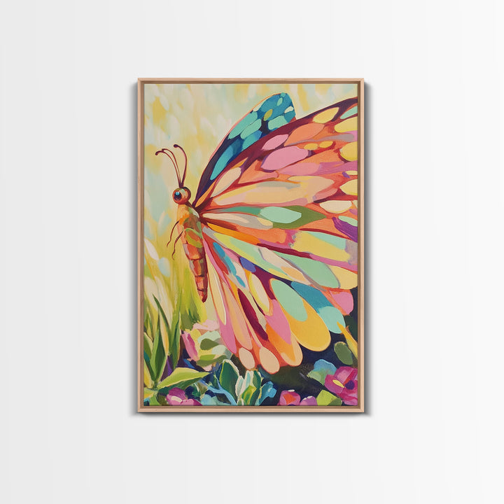 Rainbow Butterfly Canvas Print, Colorful Animal Wall Art, Whimsical Garden Decor, Nature Inspired Art, Nursery Wall Art Gift