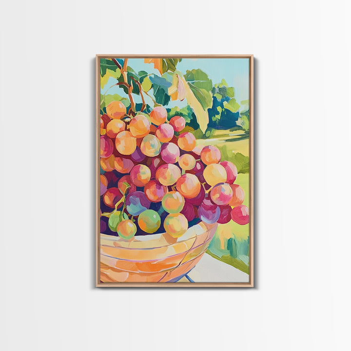 Bowl Of Rosy Grapes Canvas Print, Colorful Kitchen Wall Art, Vineyard Fruit Painting, Dining Room Decor, Housewarming Gift