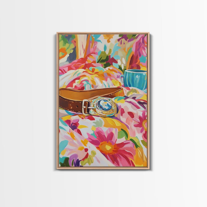 Gold Watch On Floral Bedding Canvas Print, Fashion Wall Art, Girly Bedroom Decor, Coquette Room Decor, Stylish Gift For Her