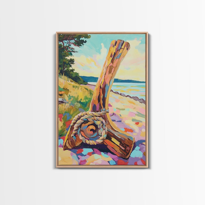 Driftwood Oar And Rope On Beach Canvas Print, Nautical Wall Art, Coastal Decor, Lake House Art, Gift For Him Or Her, Beach House Decor