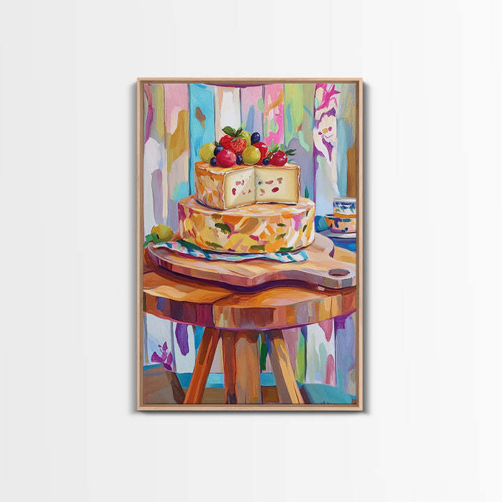 Cheese Board Still Life With Berries Canvas Print, Colorful Kitchen Wall Art, Eclectic Home Decor, Foodie Housewarming Gift