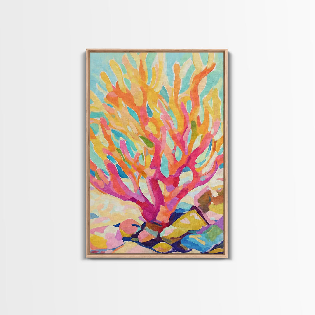Vibrant Coral Reef In Pink And Gold Canvas Print, Coastal Wall Art, Ocean Life Decor, Tropical Beach House Art Print Gift