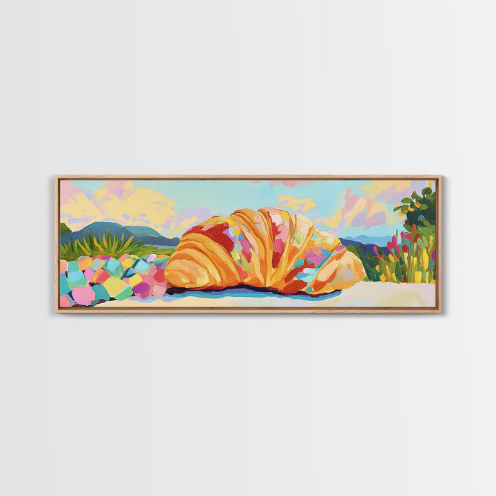 Giant Croissant By Sunny Coast Canvas Print, Whimsical Kitchen Wall Art, Bakery Decor, French Pastry Art, Cafe Poster, Home Decor