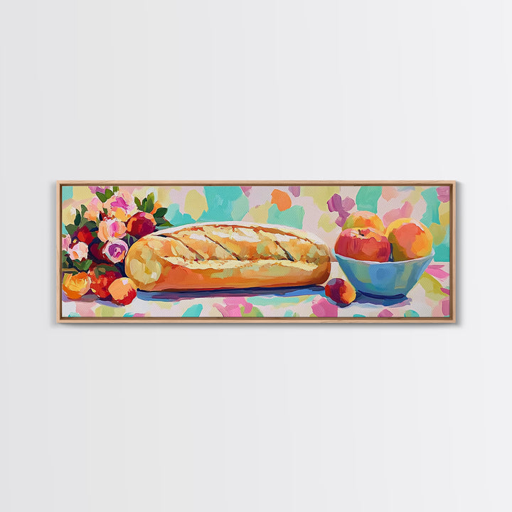 Crusty Bread With Apples And Flowers Wall Art, Rustic Kitchen Decor, Bakery Art Print, Farmhouse Decor, Dining Room Prints