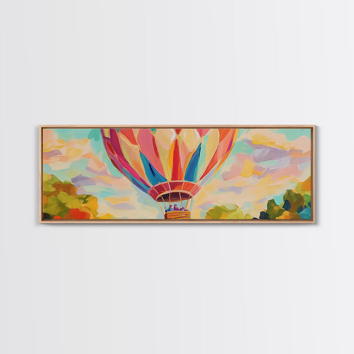 Pastel Hot Air Balloon Wall Art, Whimsical Landscape Painting, Nursery Decor, Kids Room Wall Decor, Framed Canvas Print Gift