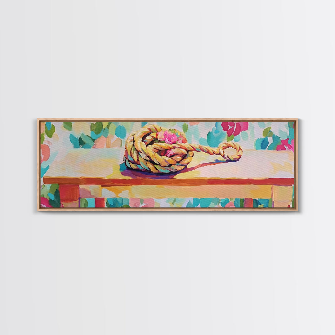 Braided Rope Knot Still Life Wall Art, Nautical Coastal Decor, Rustic Farmhouse Canvas Print, Beach House Gift, For Living Room Decor
