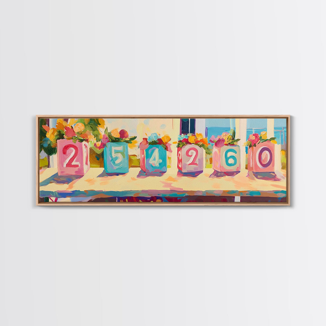 Colorful Number Blocks And Flowers Canvas Print, Nursery Wall Art, Kids Room Decor, Playroom Art, Pastel Baby Shower Gift