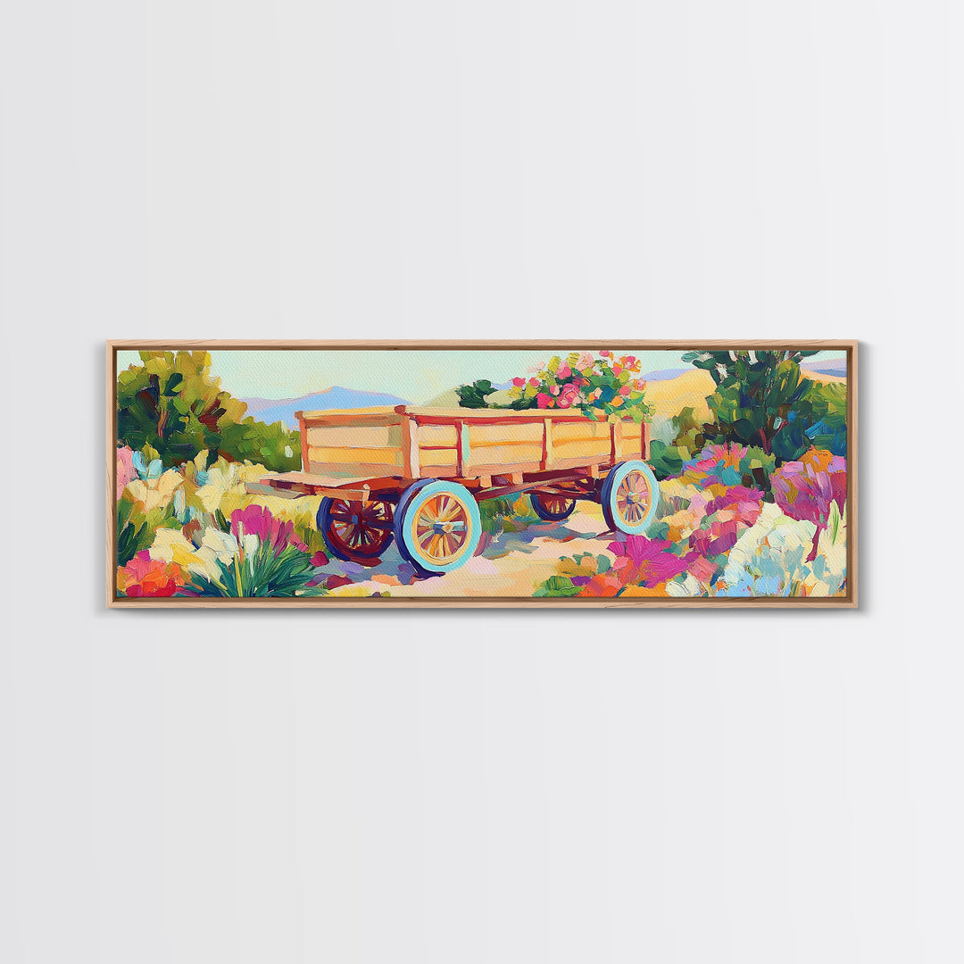 Wooden Garden Wagon In Blooming Desert Wall Art, Rustic Farmhouse Decor, Country Landscape Art Print, Housewarming Gift For New Home