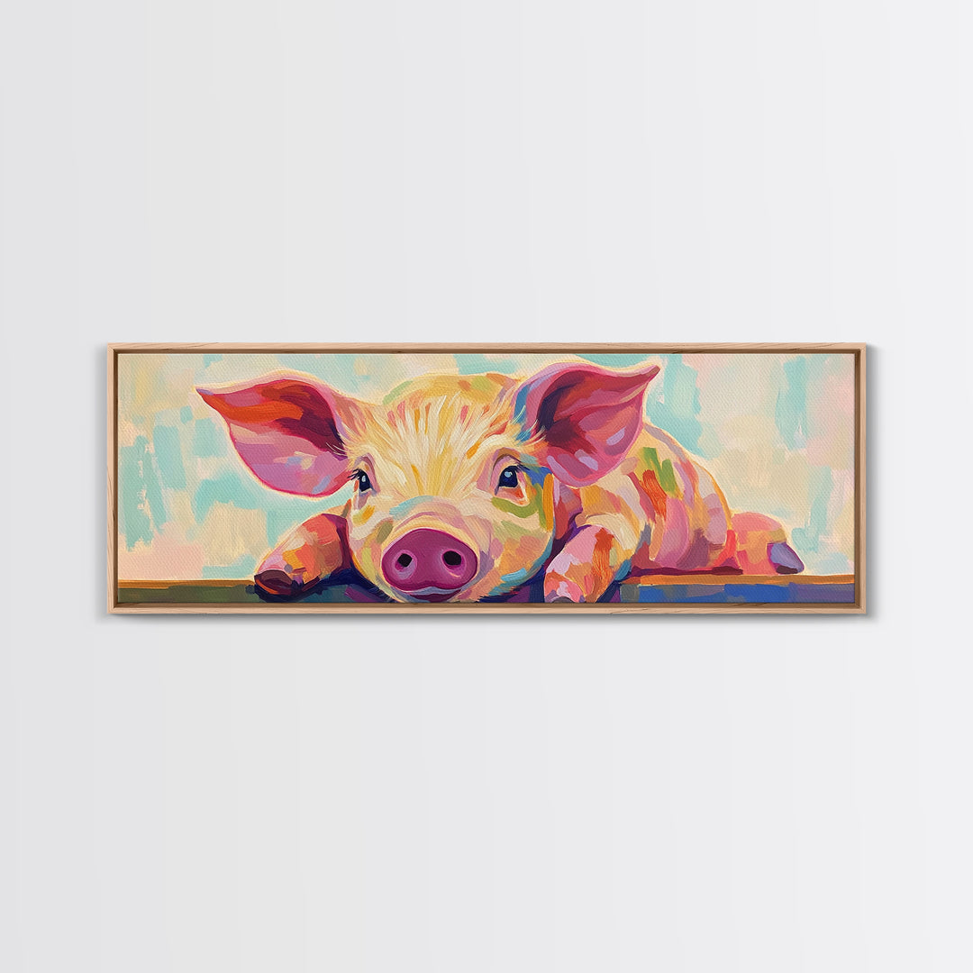 Playful Piglet Portrait Framed Canvas Print, Whimsical Farm Animal Wall Art, Cute Nursery Decor, Farmhouse Home Decor Gift