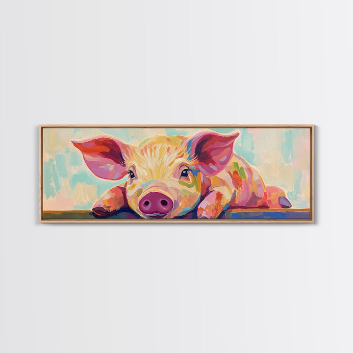Playful Piglet Portrait Framed Canvas Print, Whimsical Farm Animal Wall Art, Cute Nursery Decor, Farmhouse Home Decor Gift