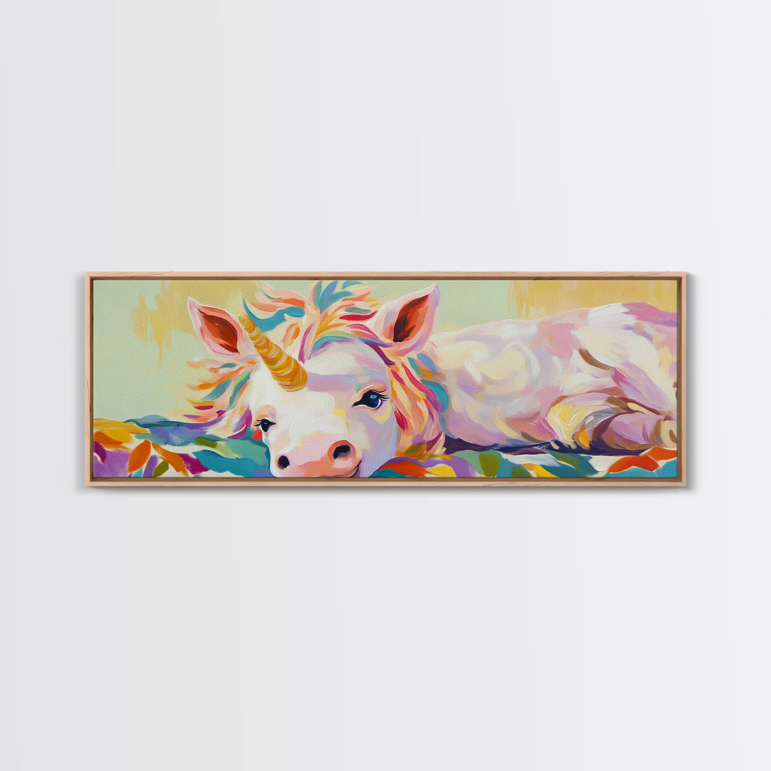 Pastel Resting Unicorn Canvas Print, Whimsical Fantasy Art, Girls Room Decor, Nursery Wall Art, Magical Kids Room Decor Print