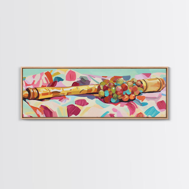 Golden Rolling Pin With Grapes Still Life Wall Art, French Kitchen Canvas Print, Wine Decor, Food Lover Housewarming Gift
