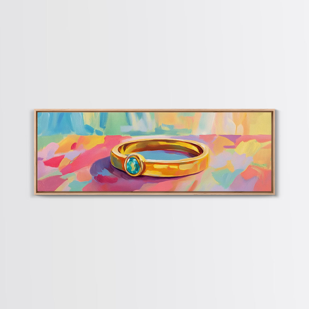 Gold Ring With Blue Gemstone Canvas Print, Elegant Wall Art, Jewelry Lover Gift, Feminine Bedroom Decor, Modern Print, Home Decor
