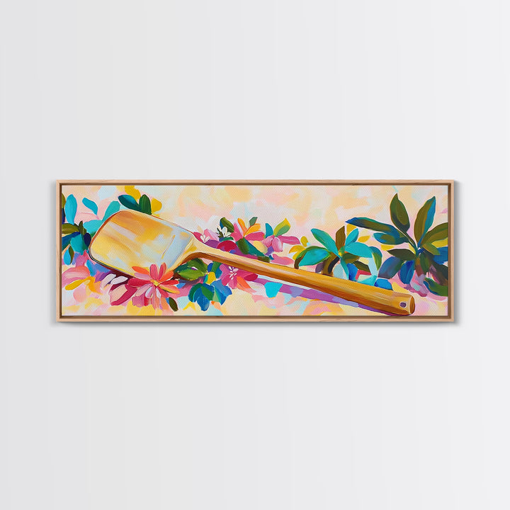 Wooden Paddle With Tropical Flowers Wall Art, Coastal Canvas Print, Beach House Decor, Nautical Wall Art, Tropical Decor