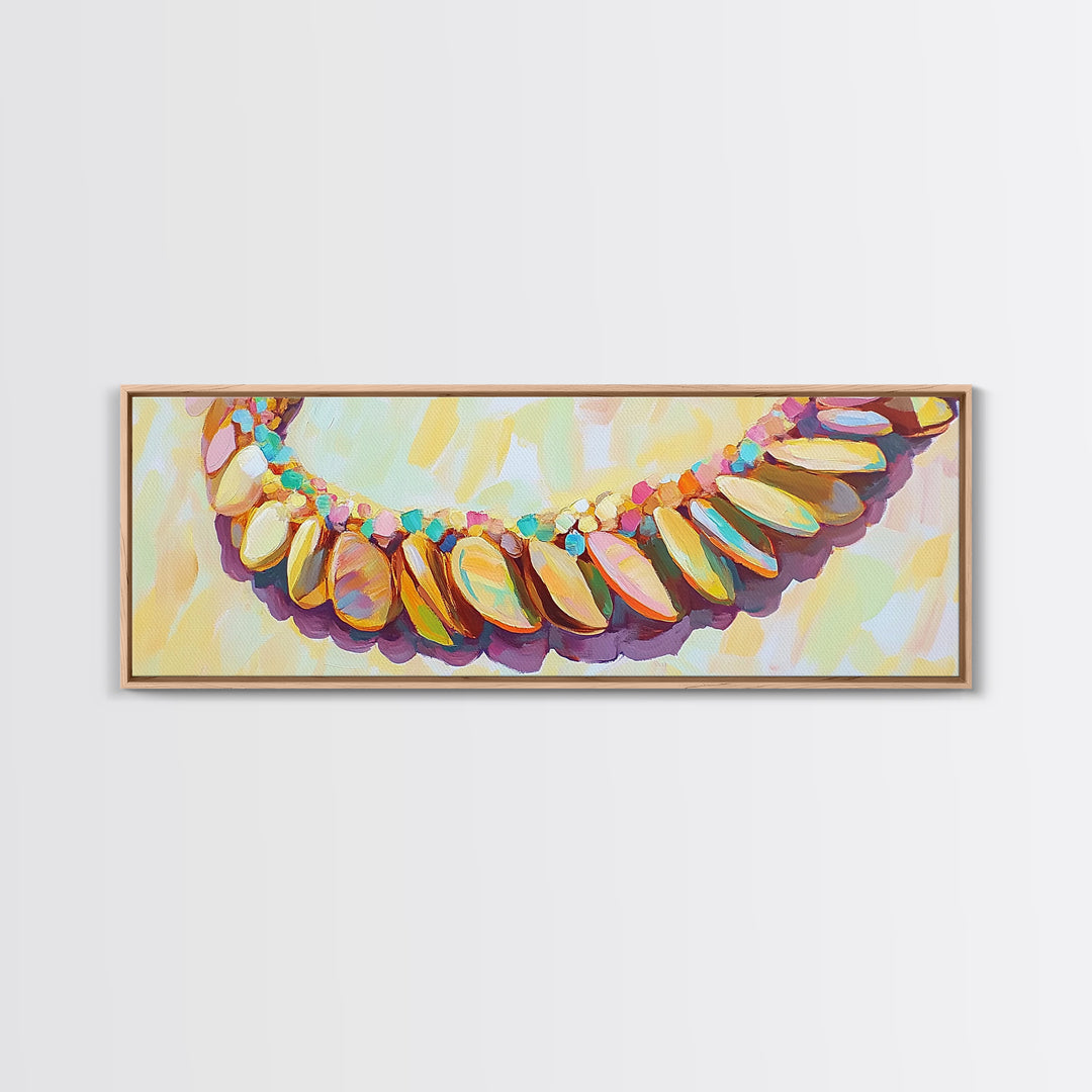 Pastel Seashell Necklace Wall Art, Coastal Beach House Decor Canvas Print, Ocean Wall Decor, Feminine Boho Art Print For Bedroom