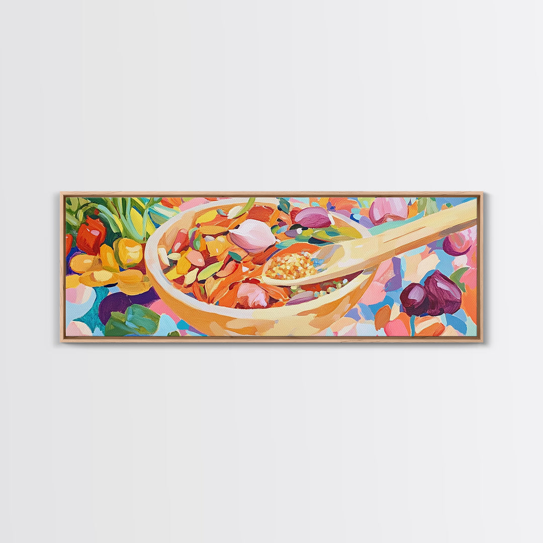 Colorful Kitchen Spice Bowl Canvas Print, Whimsical Food Wall Art, Bright Dining Room Decor, Chef Gift, Housewarming Gift