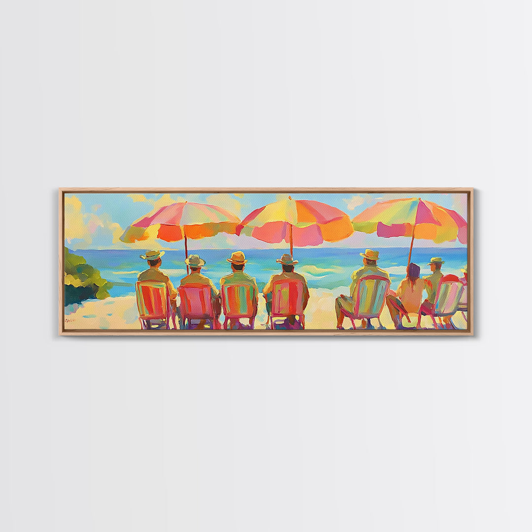 Beach Umbrellas With Seaside Chairs Wall Art, Coastal Canvas Print, Summer Beach Decor, Beach House Living Room Art, Ocean Wall Decor