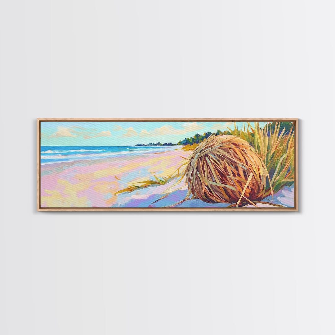 Pastel Beach Driftwood Grass Wall Art, Coastal Canvas Print, Ocean Landscape, Beach House Decor, Calming Seascape Home Gift