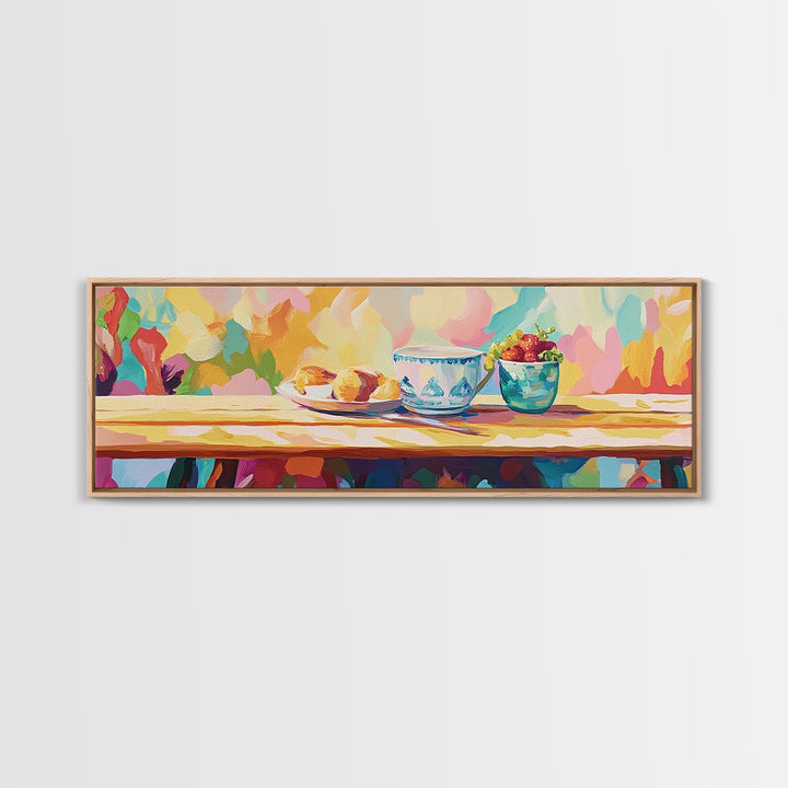 Colorful Breakfast Still Life With Blue Teacup And Berries Wall Art, Bright Kitchen Decor, Dining Room Print, Foodie Gift