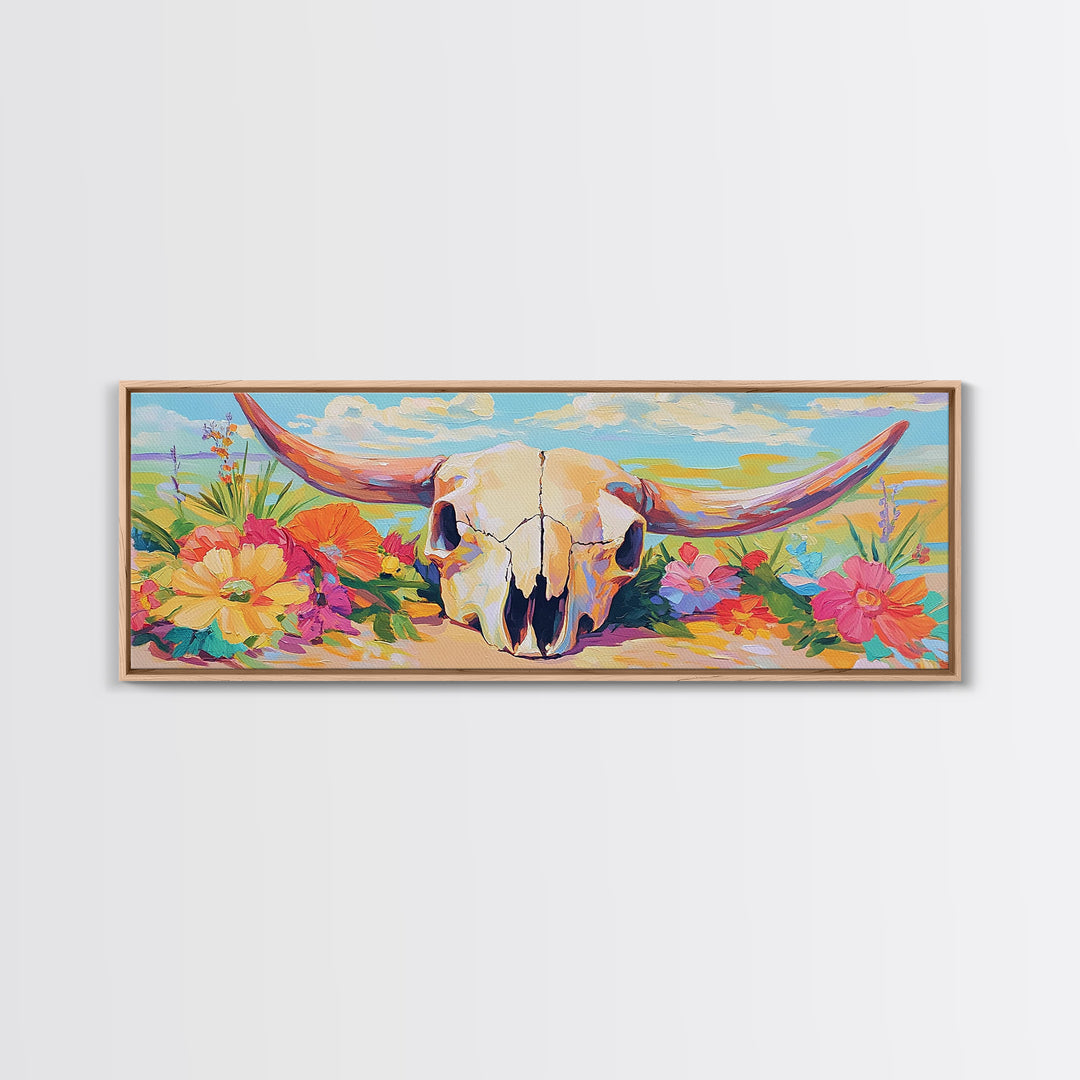 Floral Longhorn Skull Canvas Print, Western Wall Art, Desert Cowgirl Decor, Southwestern Home Decor, Housewarming Gift, Gift For Her