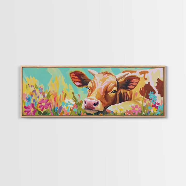 Sweet Calf In Wildflowers Canvas Print, Farm Animal Wall Art, Rustic Farmhouse Decor, Nursery Animal Art, Gift For Her, Kids Room Decor