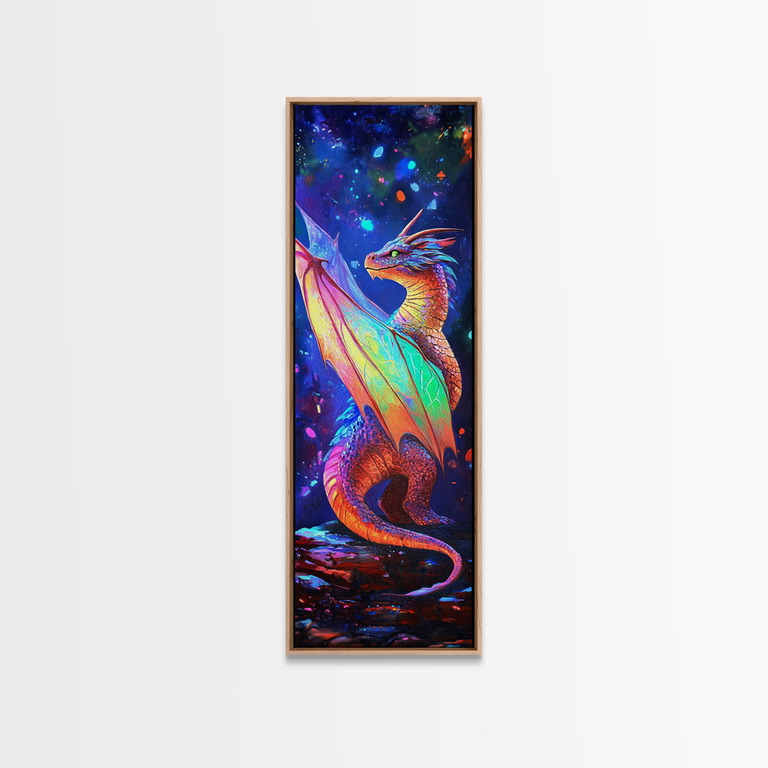 Rainbow Dragon Canvas Print, Vibrant Fantasy Art, Mythical Creature Painting, Colorful Wall Art, Gamer Room Decor Gift Idea