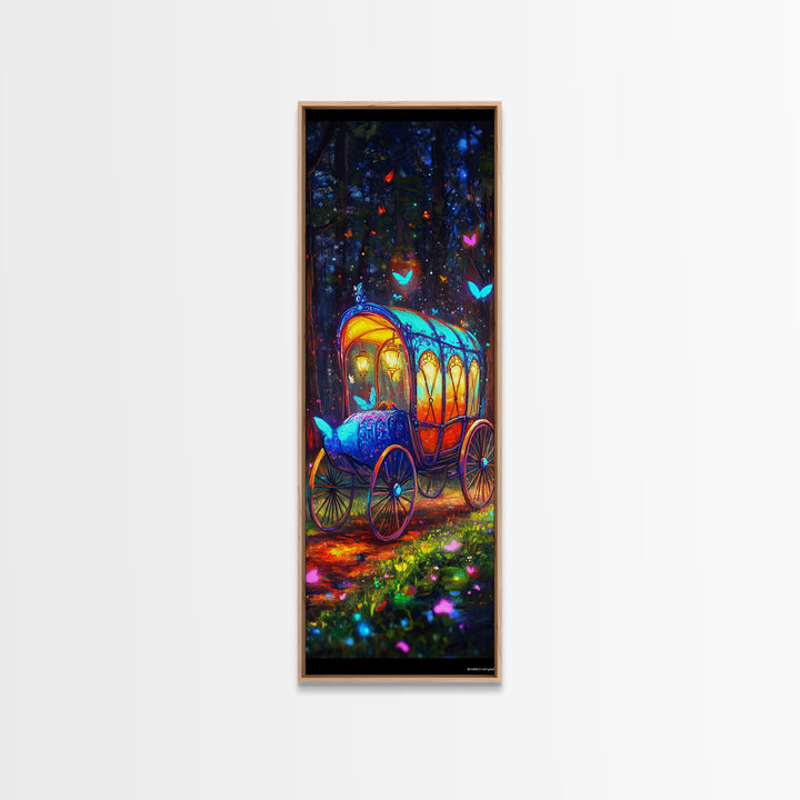 Glowing Fairy Tale Carriage In Forest Wall Art, Whimsical Fantasy Art Print, Nursery Decor, Magical Woodland Decor, Kids Room Art