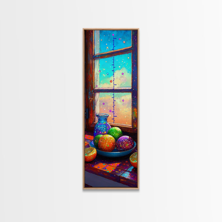 Bright Citrus Bowl On Sunny Windowsill Framed Canvas Print, Kitchen Wall Art, Colorful Fruit Decor, Cozy Home Gift Print