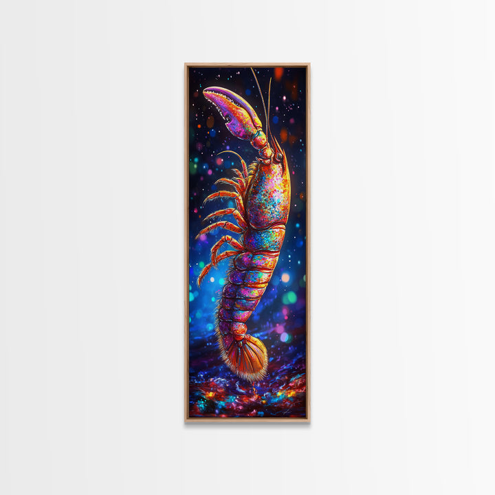 Vibrant Rainbow Lobster On Dark Bokeh Canvas Print, Coastal Wall Art, Marine Life Art, Seafood Wall Decor, Ocean Gift For Him