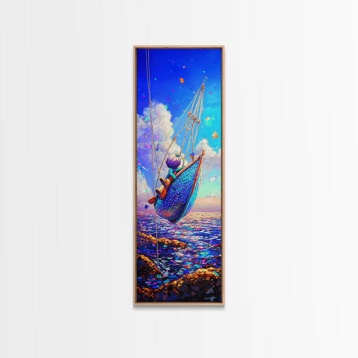 Colorful Hammock Over Ocean Cliffs Canvas Print, Coastal Wall Art, Beach House Decor, Nautical Wall Art, Summer Travel Poster