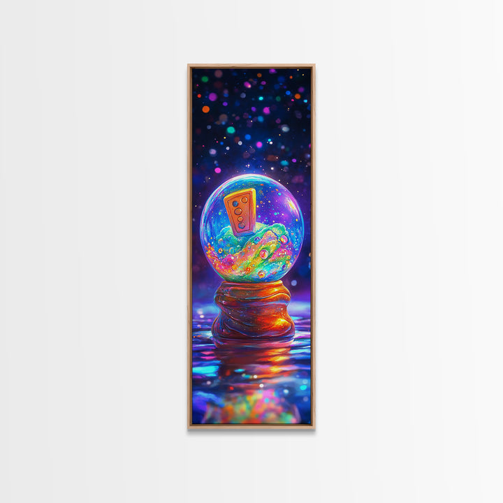 Whimsical Snow Globe With Retro Remote Canvas Print, Surreal Wall Art, Dopamine Decor, Colorful Wall Art, Unique Gift Idea