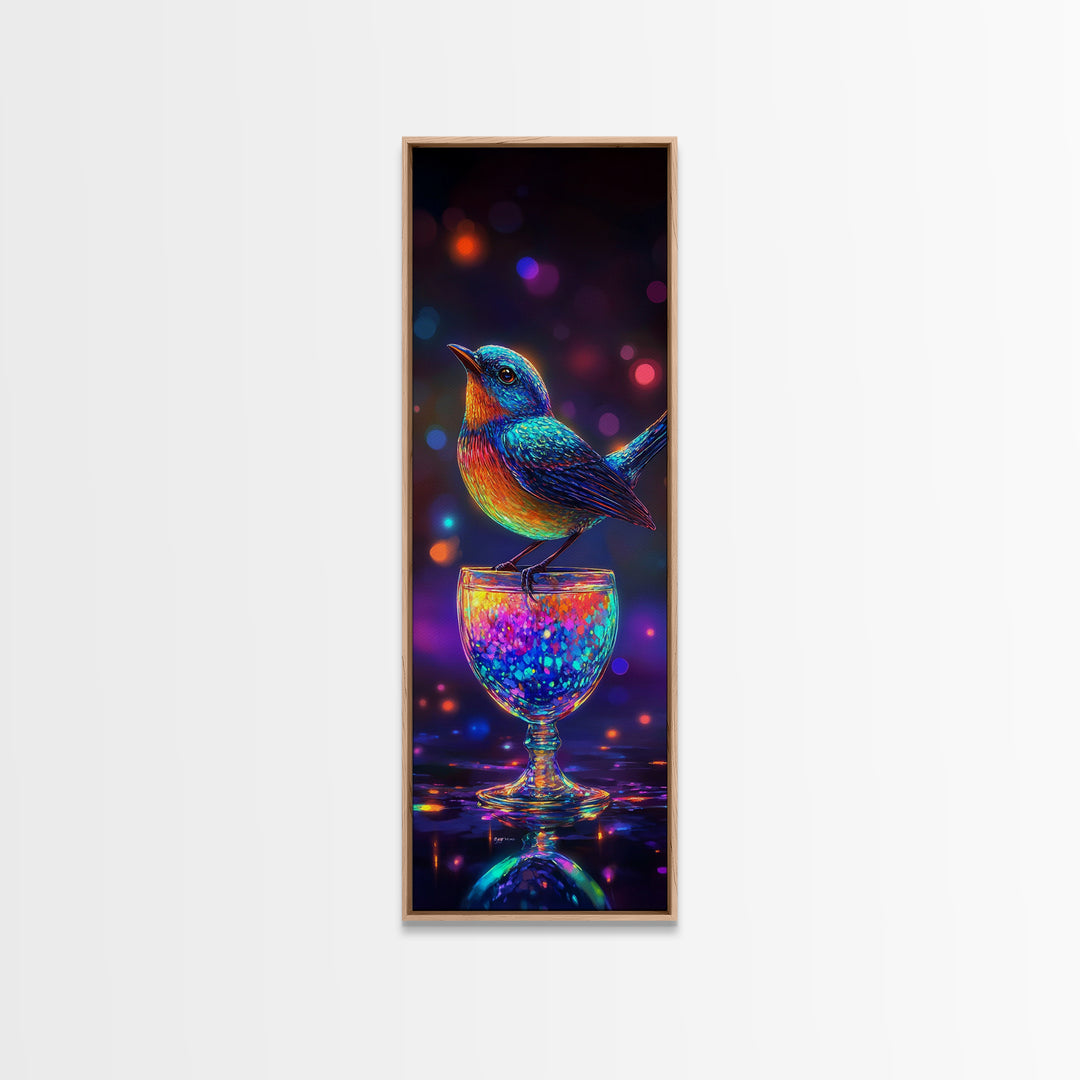 Radiant Blue Bird On Sparkling Glass Wall Art, Colorful Canvas Print, Animal Wall Art, Whimsical Decor, Bird Lover Gift, Nature Art