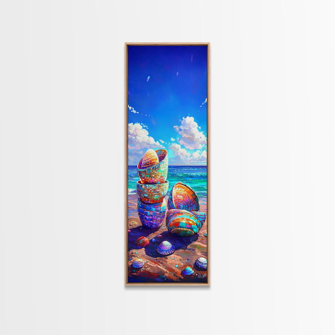 Stacked Seashells Beach Wall Art, Coastal Canvas Print, Ocean Wall Decor, Nautical Wall Art, Beach House Decor, Gift For Her