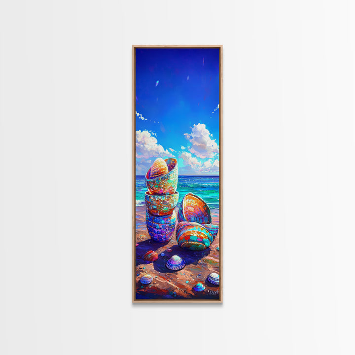 Stacked Seashells Beach Wall Art, Coastal Canvas Print, Ocean Wall Decor, Nautical Wall Art, Beach House Decor, Gift For Her