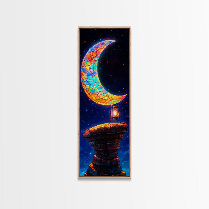Stained Glass Crescent Moon Wall Art, Celestial Canvas Print, Night Sky Decor, Mystical Wall Decor, Nursery Wall Art, Gift For Her