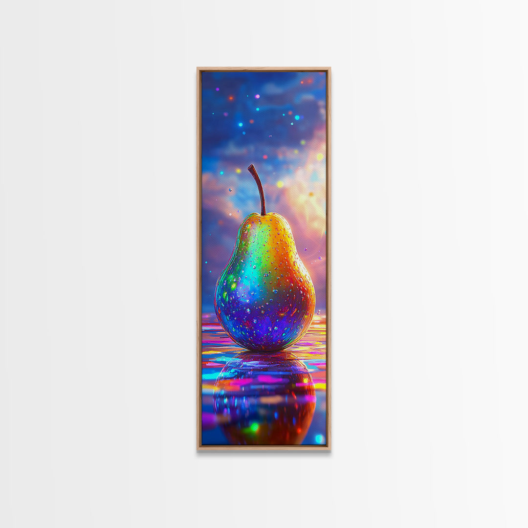 Glowing Rainbow Pear Still Life Canvas Print, Colorful Kitchen Wall Art, Modern Fruit Art Print, Dopamine Decor Gift, Housewarming Gift