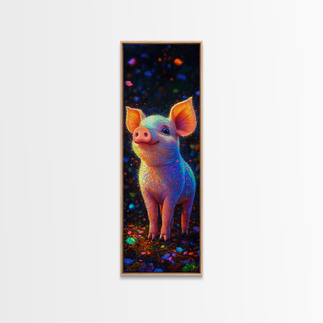 Neon Rainbow Piglet Canvas Print, Cute Animal Wall Art, Whimsical Nursery Decor, Farm Animal Art, Kids Room Decor Gift For Animal Lovers