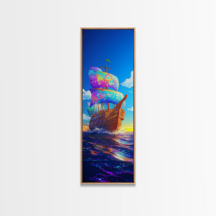 Rainbow Sailing Ship Canvas Print, Nautical Wall Art, Ocean Seascape, Coastal Home Decor, Beach House Living Room Decor Gift For Him