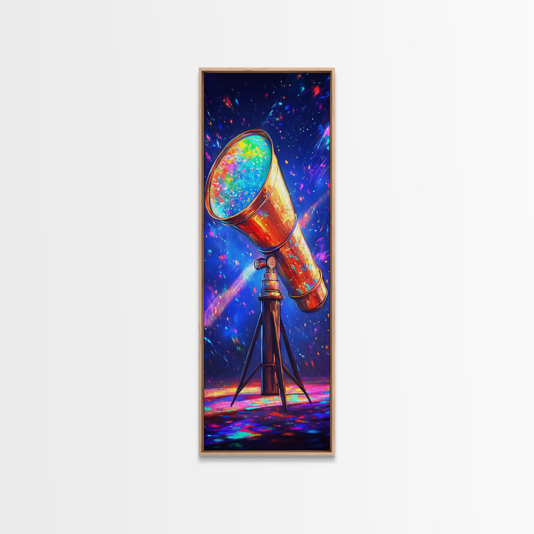 Rainbow Telescope Pointed At Starry Sky Wall Art, Space Canvas Print, Astronomy Decor, Celestial Office Art, Gift For Him