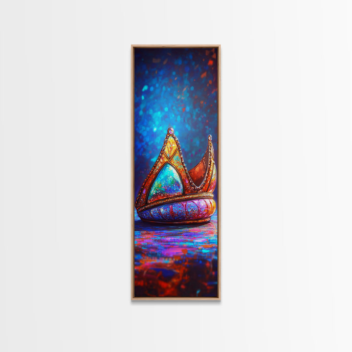 Jeweled Fantasy Crown With Blue Gem Wall Art, Royal Framed Canvas Print, Whimsical Decor, Maximalist Bedroom Art, Gift For Her