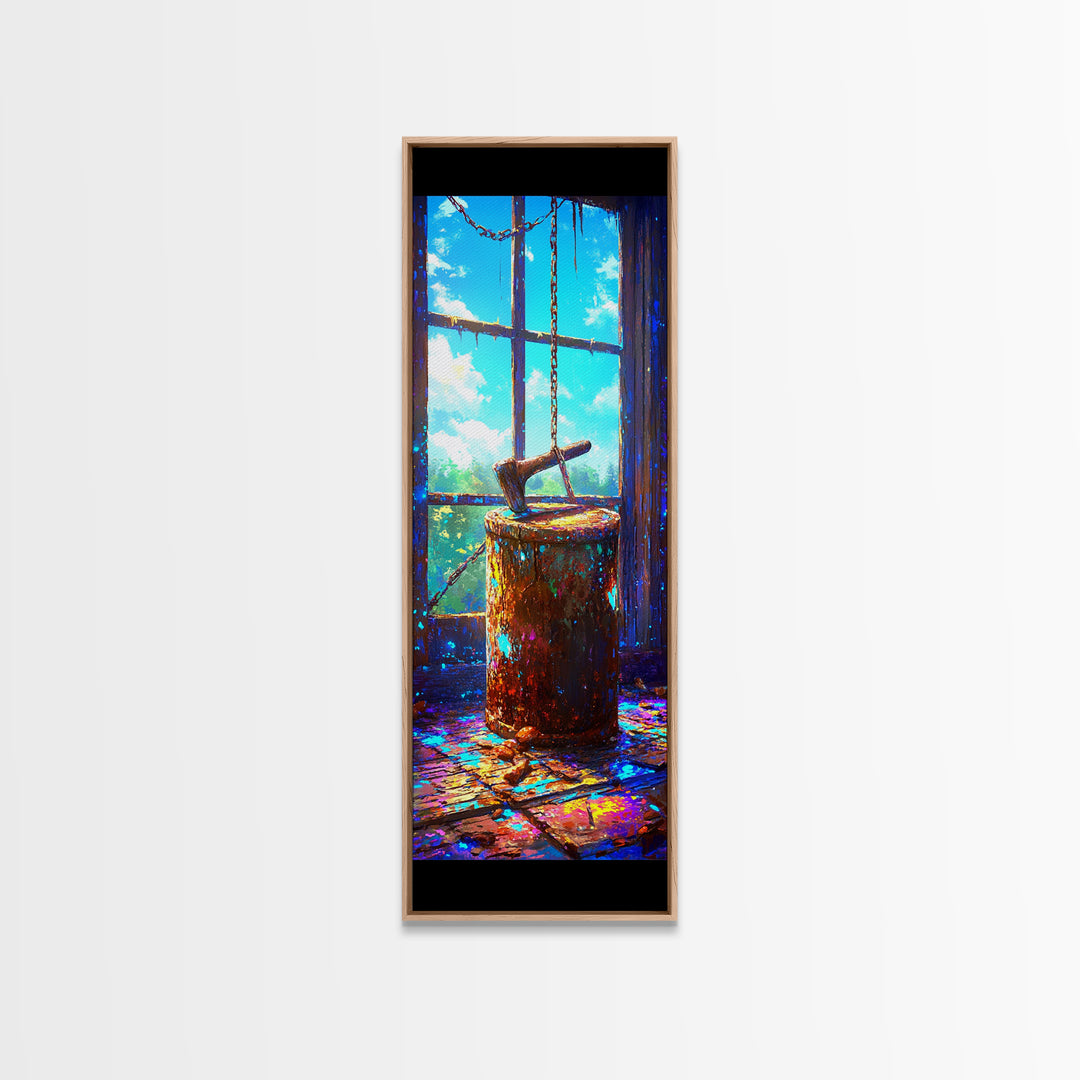 Rustic Hatchet In Tree Stump By Window Wall Art, Cabin Canvas Print, Farmhouse Decor, Country Wall Decor, Gift For Him, Rustic Home Decor