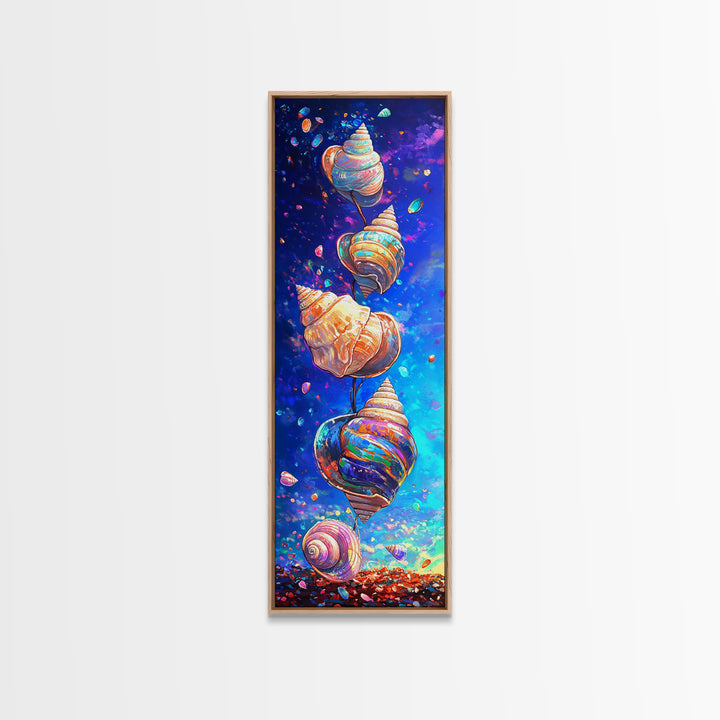 Floating Rainbow Seashells Canvas Print, Coastal Wall Art, Ocean Life Art, Beach House Decor, Vibrant Nautical Wall Decor