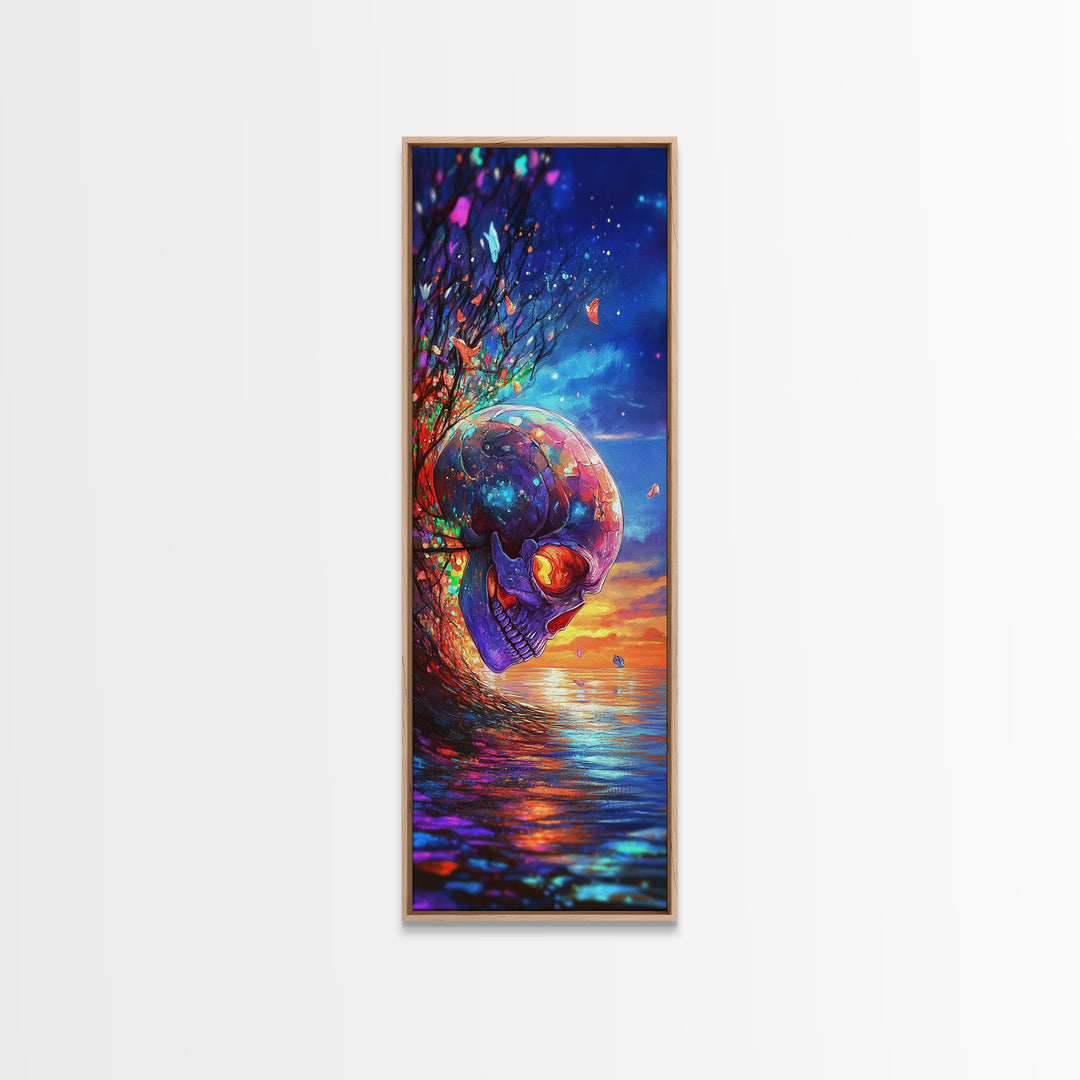 Surreal Ocean Sunset Skull Wall Art, Dark Fantasy Art, Gothic Decor, Moody Coastal Artwork, Unique Gift For Him, Statement Wall Decor