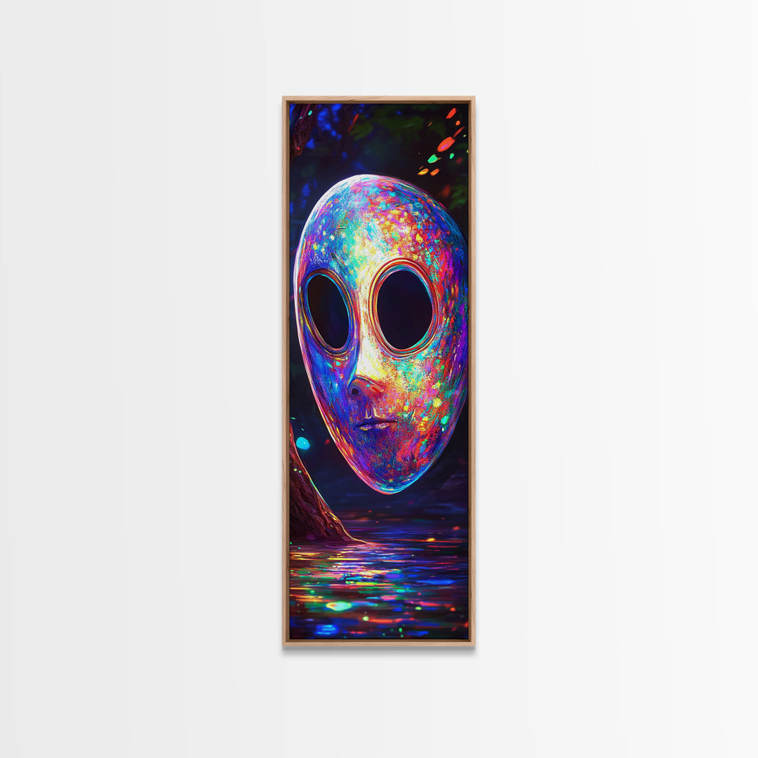 Iridescent Alien Mask By Neon Water Canvas Print, Sci Fi Wall Art, Surreal Fantasy Decor, Gaming Room Wall Decor, Modern Home Decor